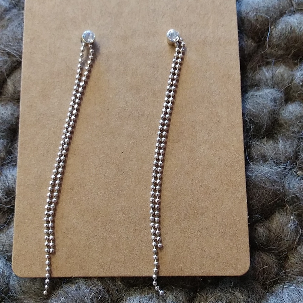 Shooting star stud cz earrings with dangling micro chain